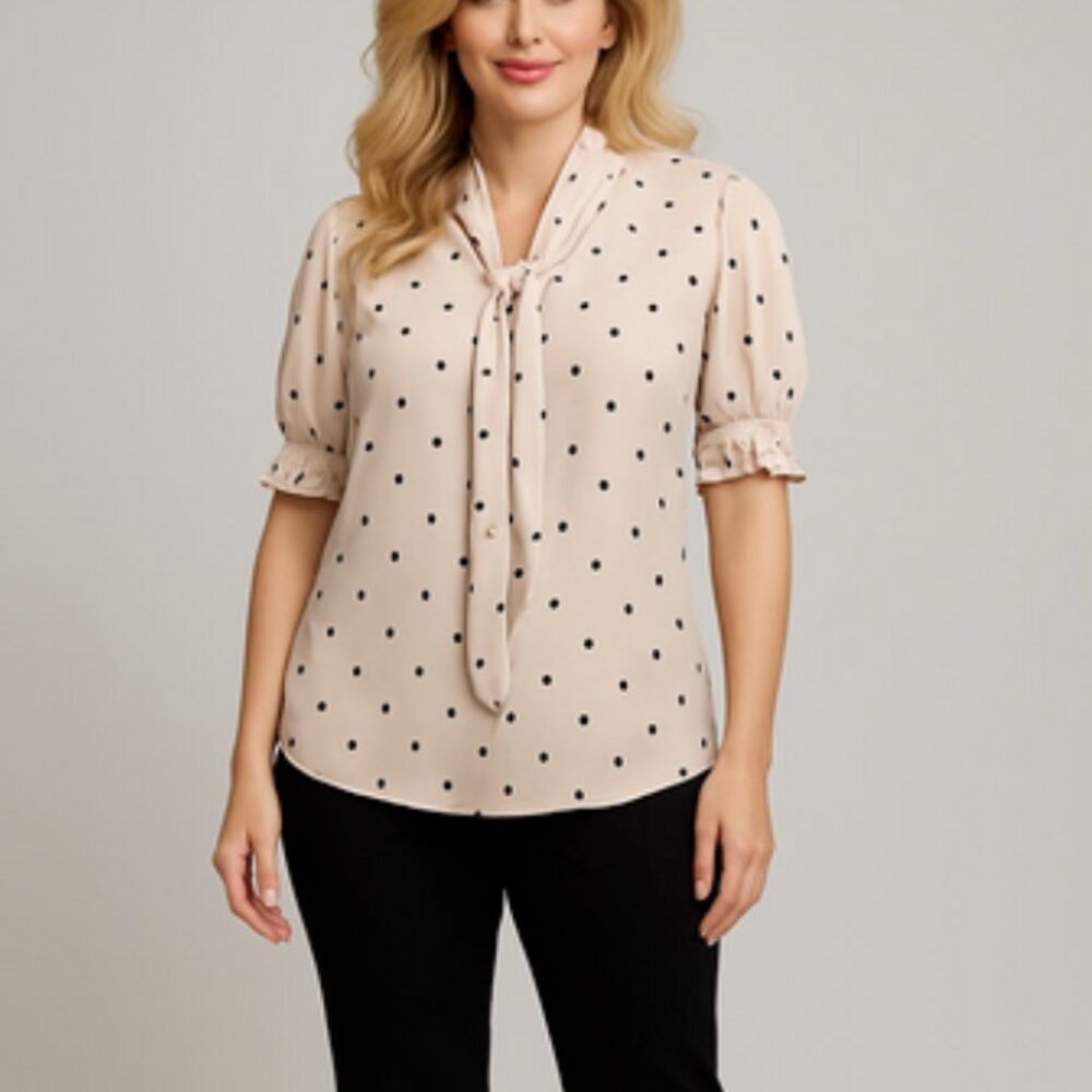 Adrianna Papell Polka Dot Tie Neck Blouse